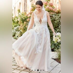 Oleg Cassini Illusion Plunge V-Neck Lace Wedding Gown
